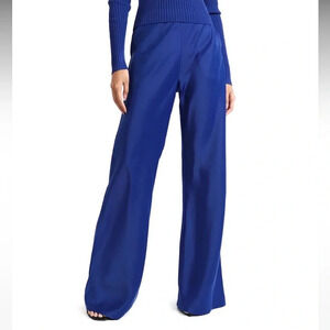 SATIN WIDE LEG PANTS IN COBALT BLUE quiet luxury date night wedding guest